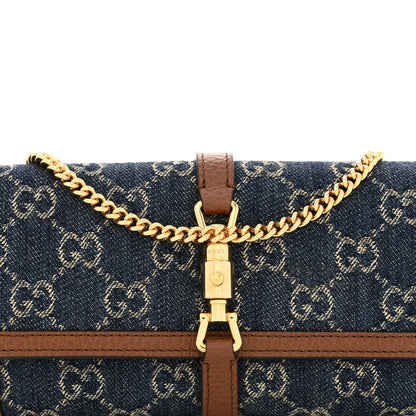 Gucci New Denim GG Monogram Jackie 1961 Chain Wallet Blue Tea Cuir 8 of 10