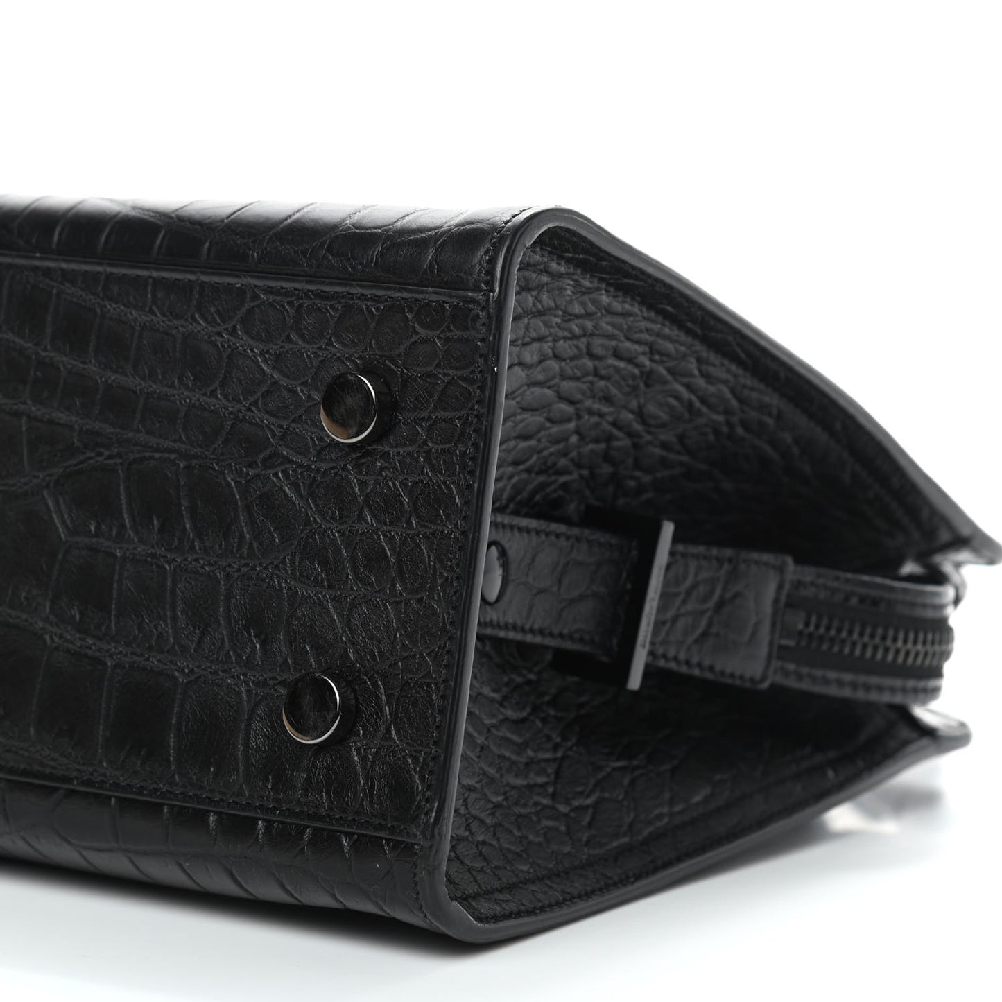 Calfskin Crocodile Embossed Monogram Baby Cabas Black