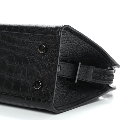 Saint Laurent Calfskin Crocodile Embossed Monogram Baby Cabas Black 9 of 9