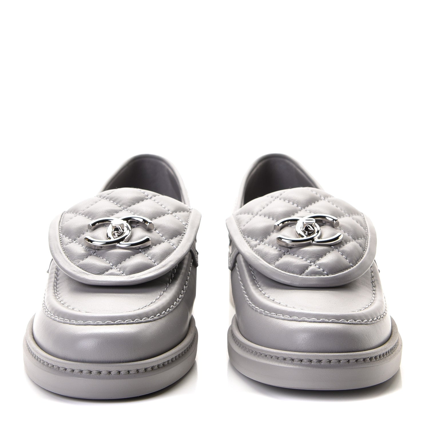 Chanel Lambskin Quilted CC Turnlock Loafers 36.5 Grey 2 of 20