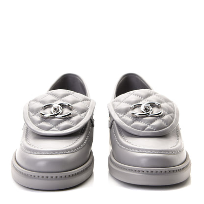 Chanel Lambskin Quilted CC Turnlock Loafers 36.5 Grey 2 of 20
