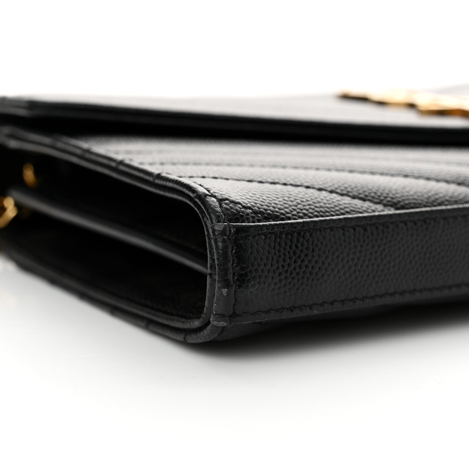 Saint Laurent Grain De Poudre Matelasse Chevron Monogram Chain Wallet Black 9 of 14