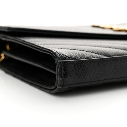Saint Laurent Grain De Poudre Matelasse Chevron Monogram Chain Wallet Black 9 of 14