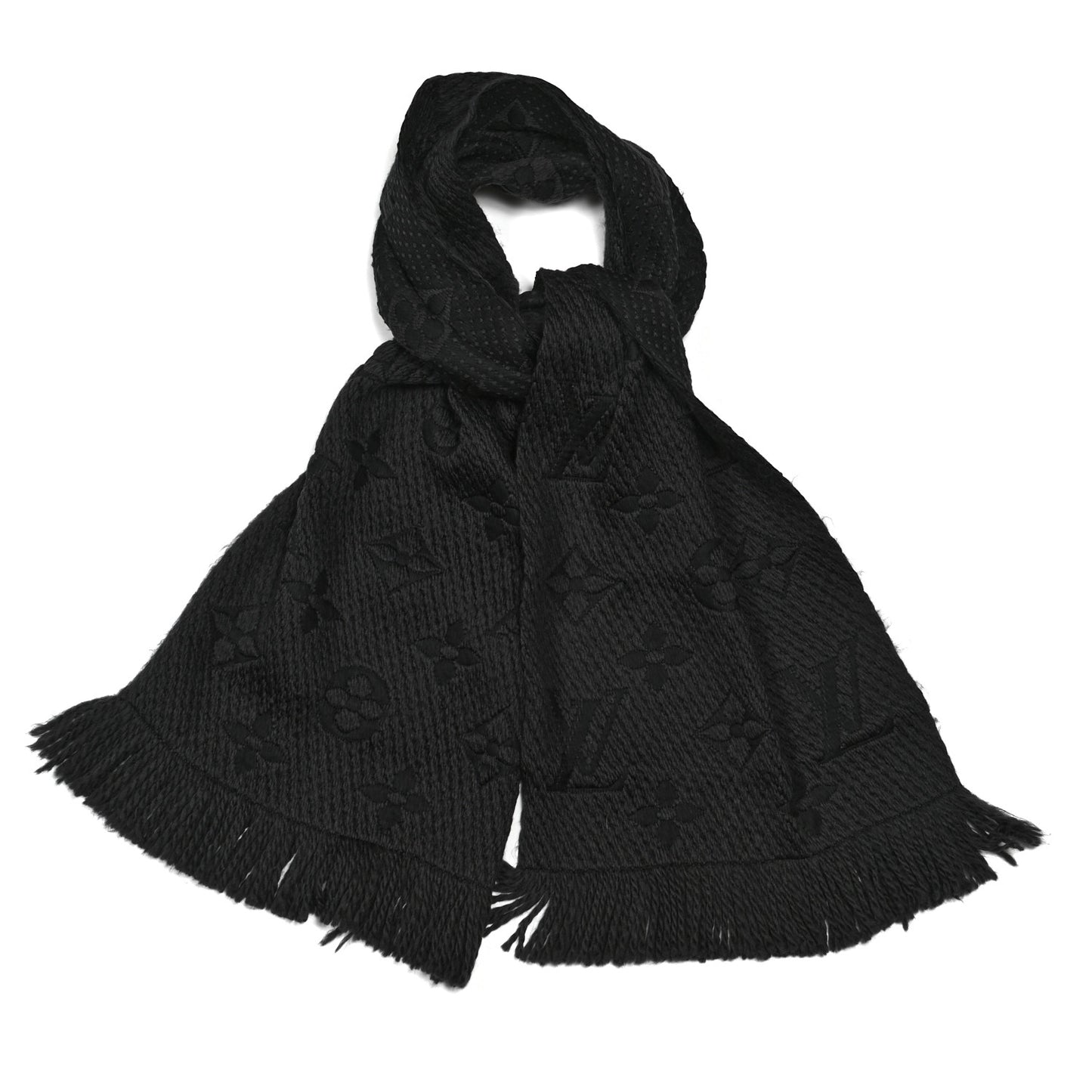 Wool Silk Logomania Scarf Black
