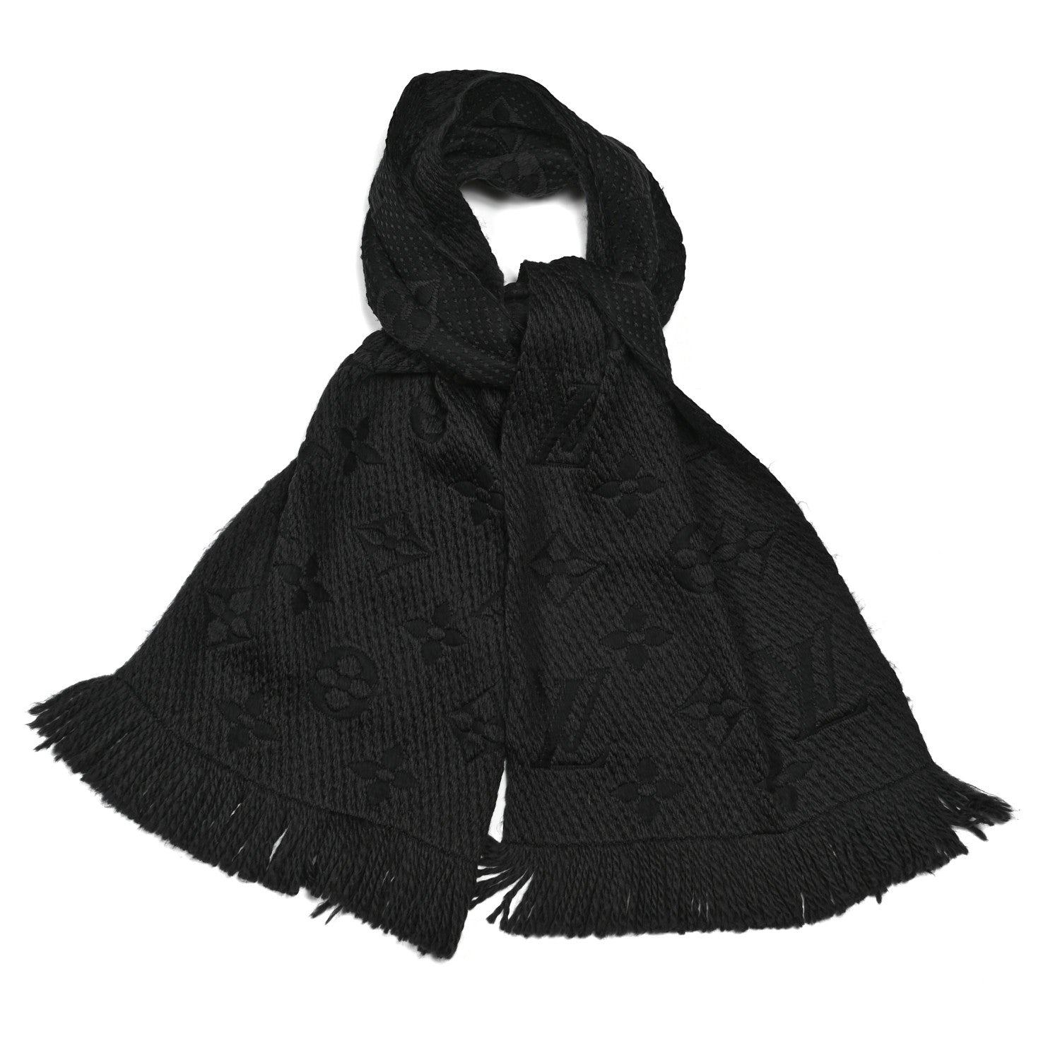 Louis Vuitton Wool Silk Logomania Scarf Black 1 of 4