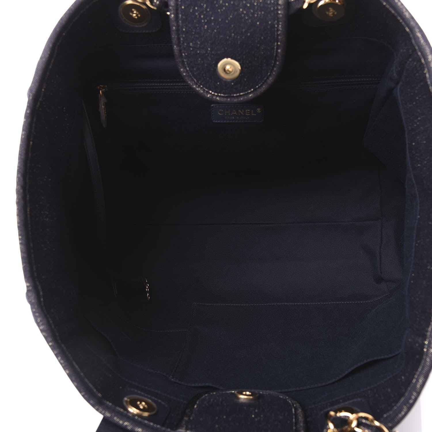Chanel Lurex Canvas Medium Deauville Tote Navy Blue Gold 4 of 10