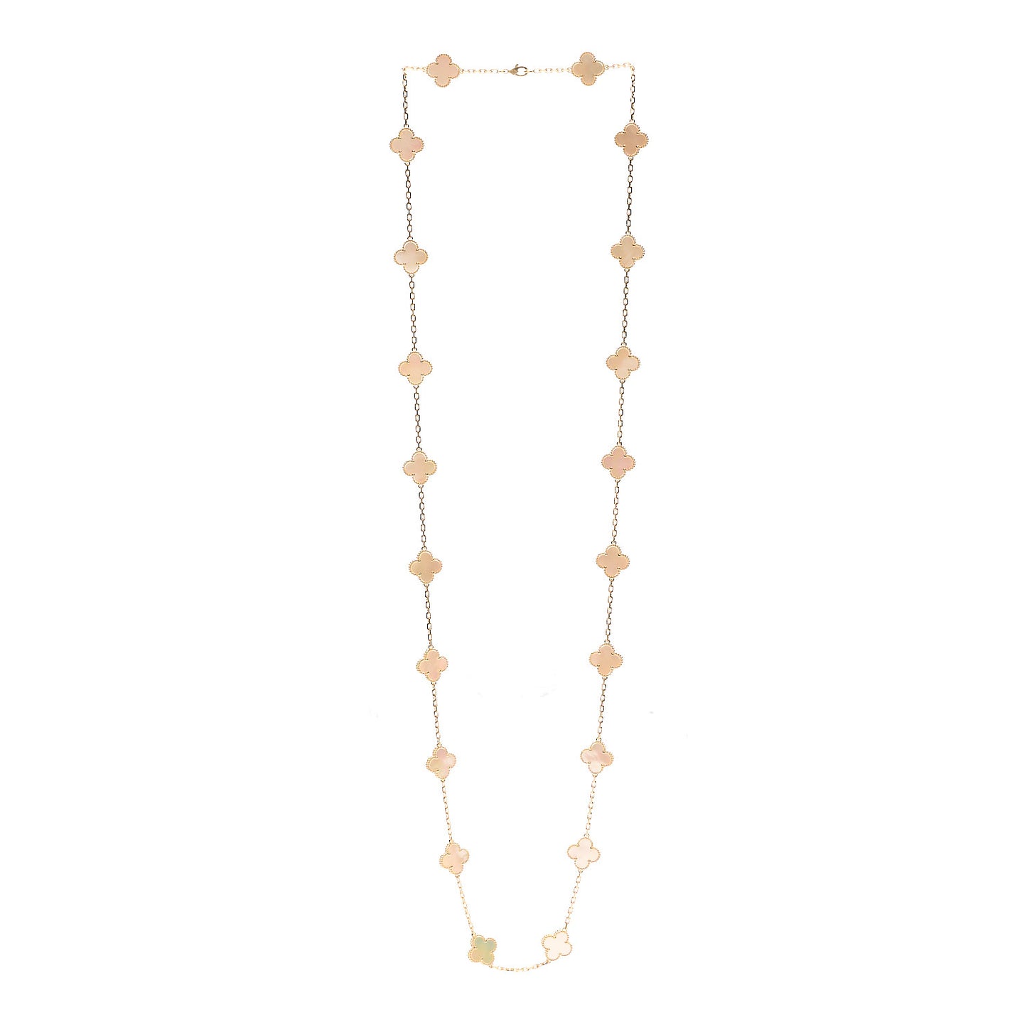 18K Yellow Gold Mother of Pearl 20 Motifs Vintage Alhambra Necklace