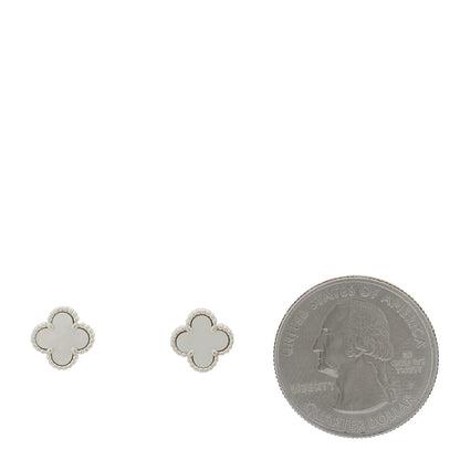 Van Cleef & Arpels 18K White Gold Mother of Pearl Sweet Alhambra Earrings 2 of 5