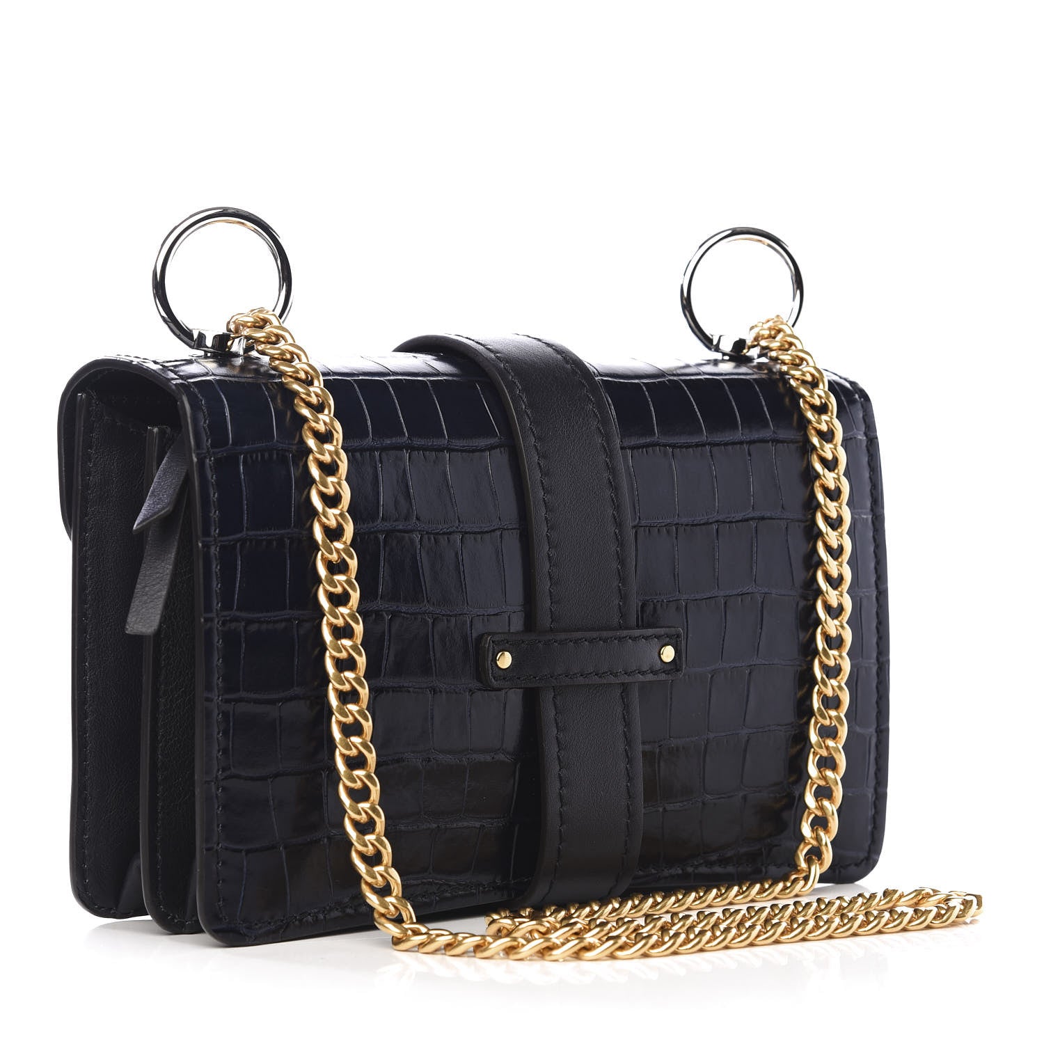 Chloe Calfskin Crocodile Embossed Aby Chain Shoulder Bag Full Blue 2 of 8