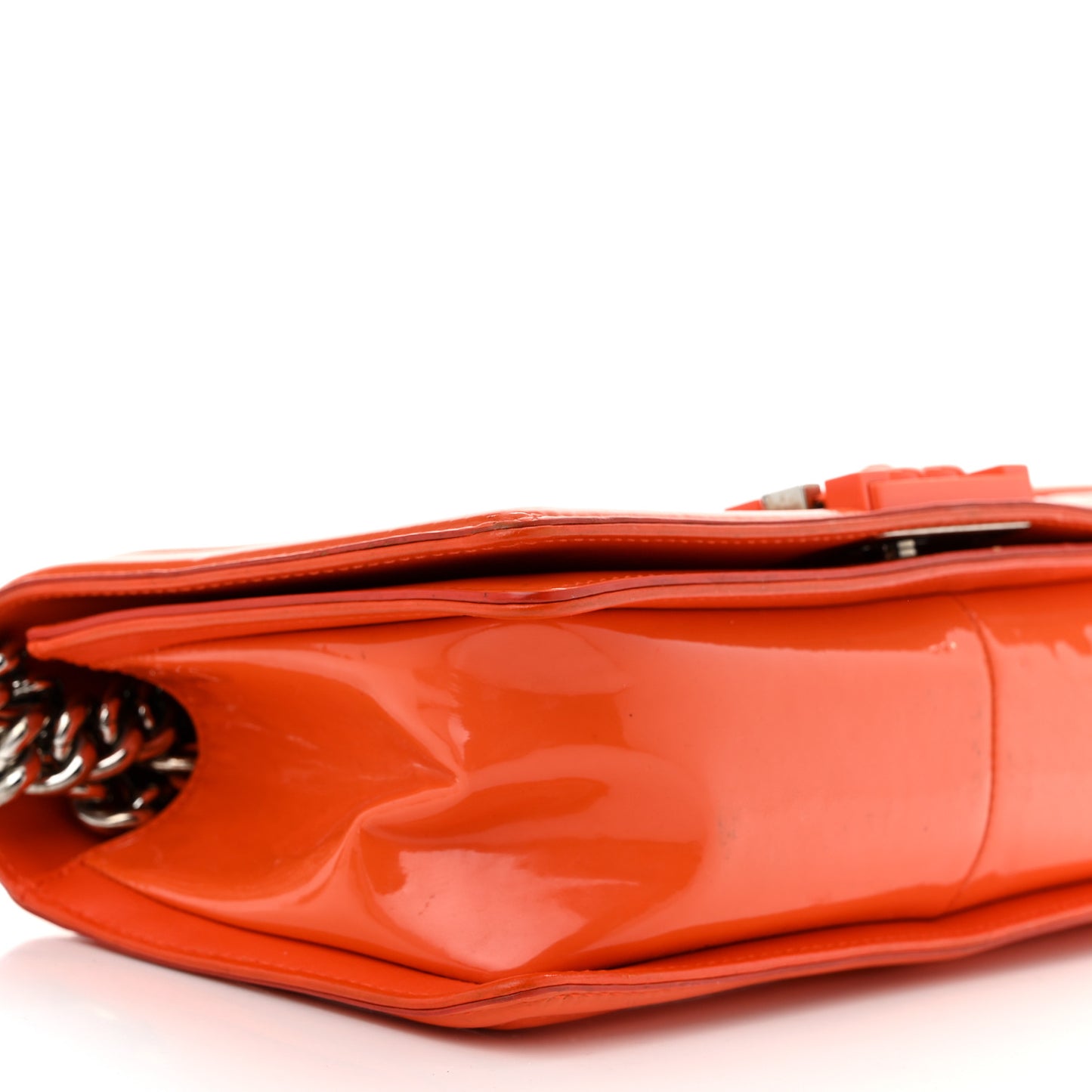 Patent Calfskin Quilted Medium Plexiglass Boy Flap Orange
