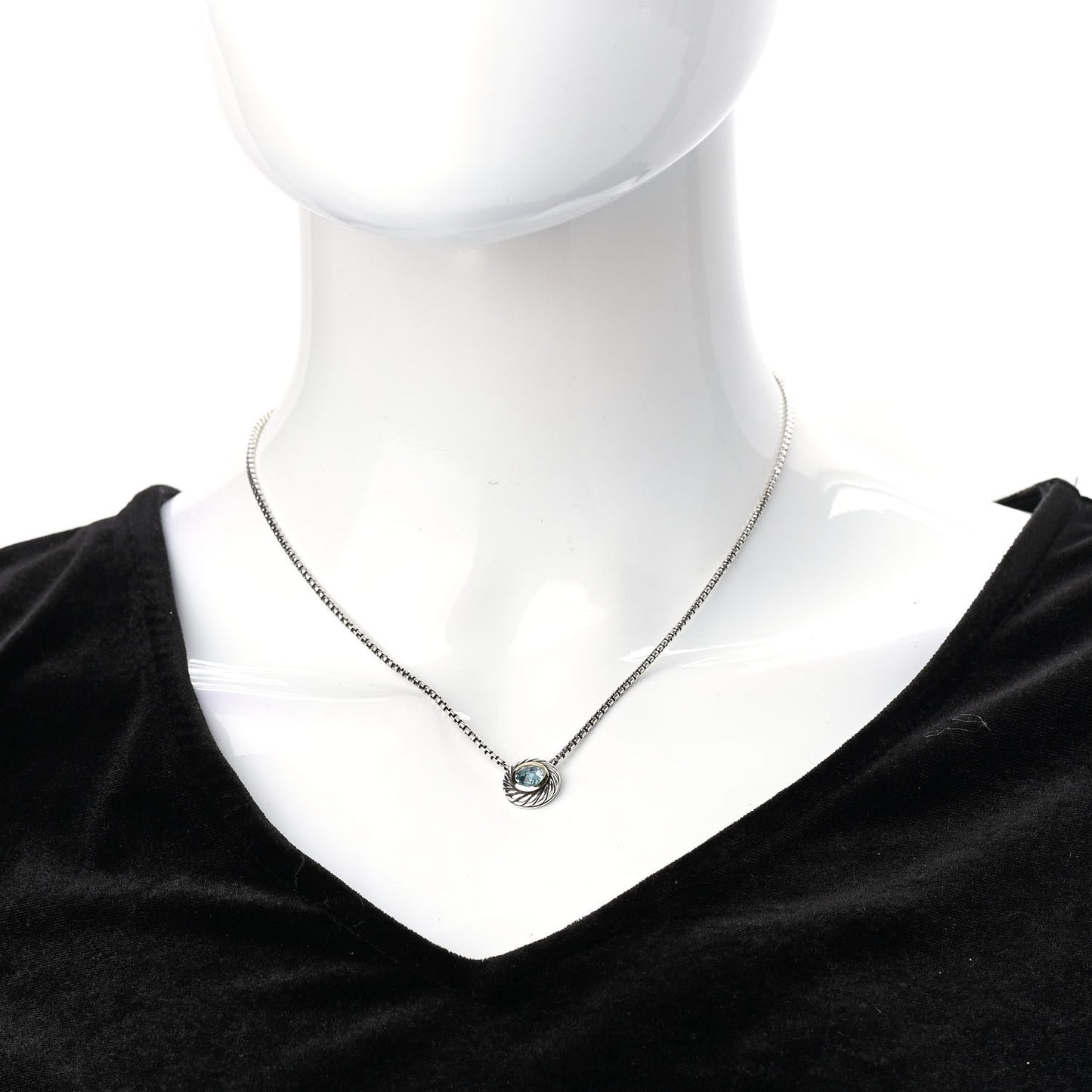 Sterling Silver 14K Yellow Gold Blue Topaz 12mm Cookie Pendant Necklace