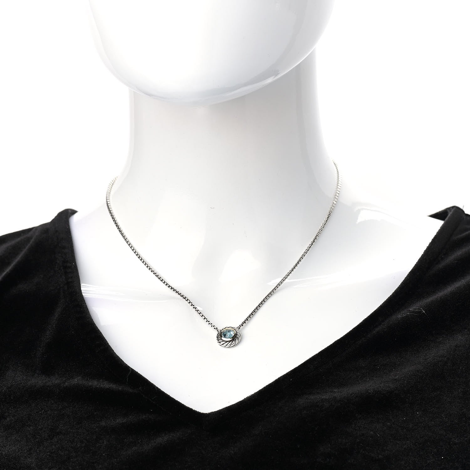 David Yurman Sterling Silver 14K Yellow Gold Blue Topaz 12mm Cookie Pendant Necklace 2 of 5