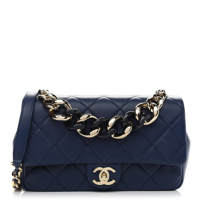 Chanel Lambskin Quilted Resin Bi-Color Chain Flap Bag Navy 1 of 9