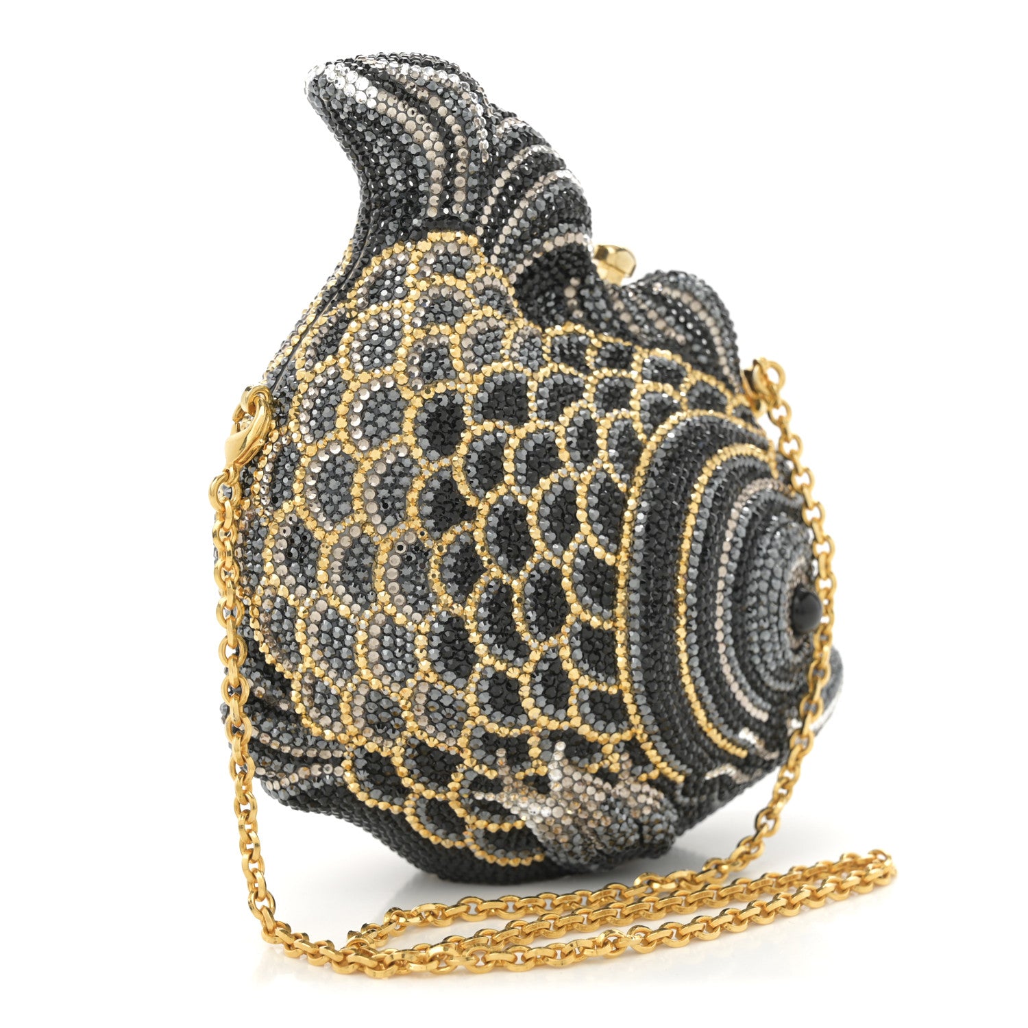 Judith Leiber Crystal Koi Fish Minaudiere Clutch Black Gold