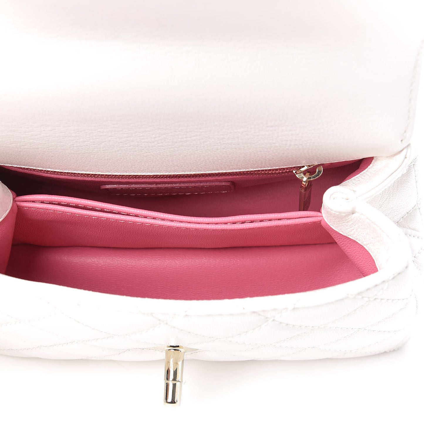 Goatskin Quilted Extra Mini Rainbow Coco Handle Flap White