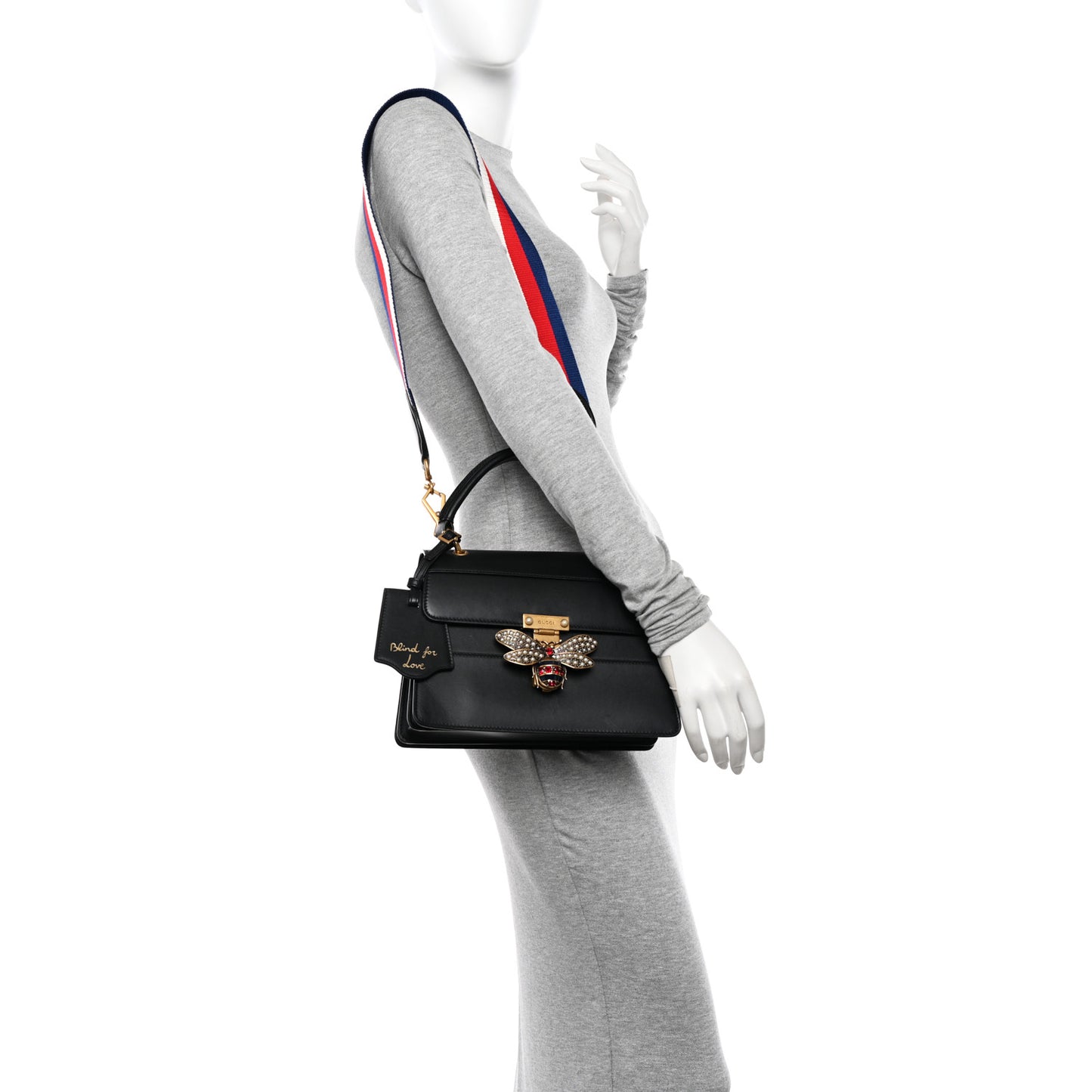 Calfskin Sylvie Web Small Queen Margaret Top Handle Bag Black