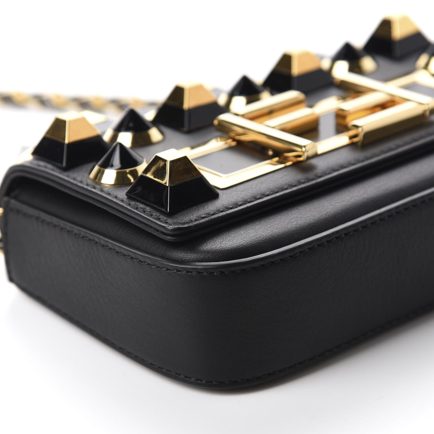 Vitello Dolce Studded Mini 3Baguette Shoulder Bag Black Gold