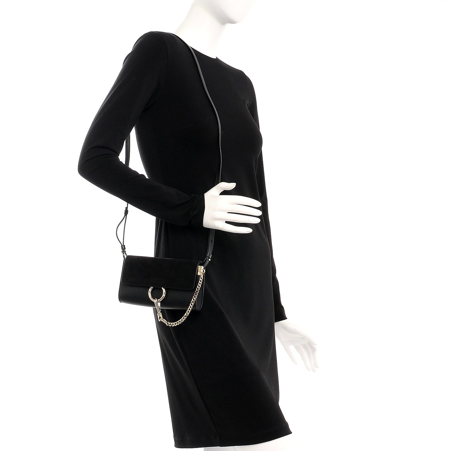 Suede Calfskin Faye Wallet On Strap Black