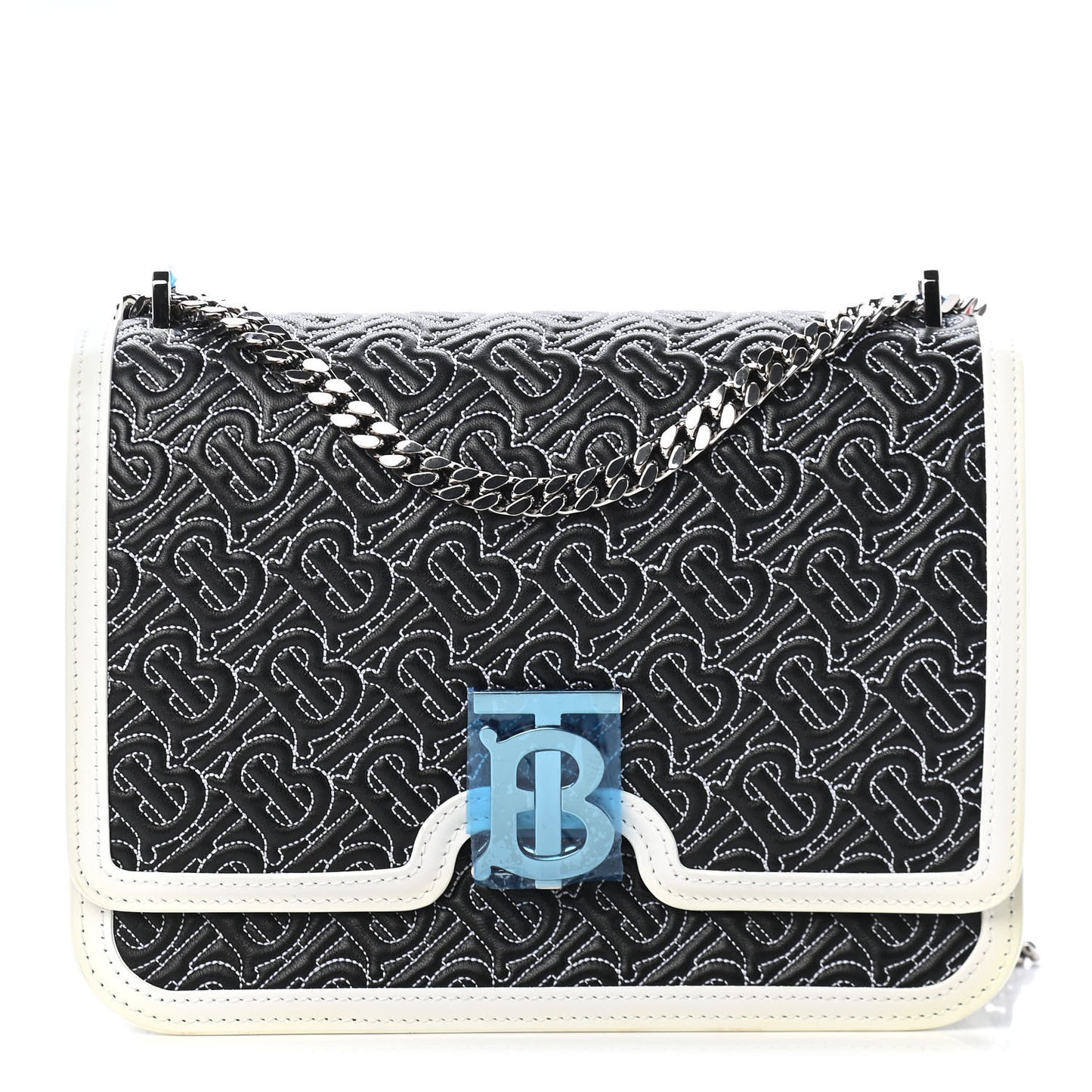 Calfskin Monogram Embossed Medium TB Chain Bag Black White