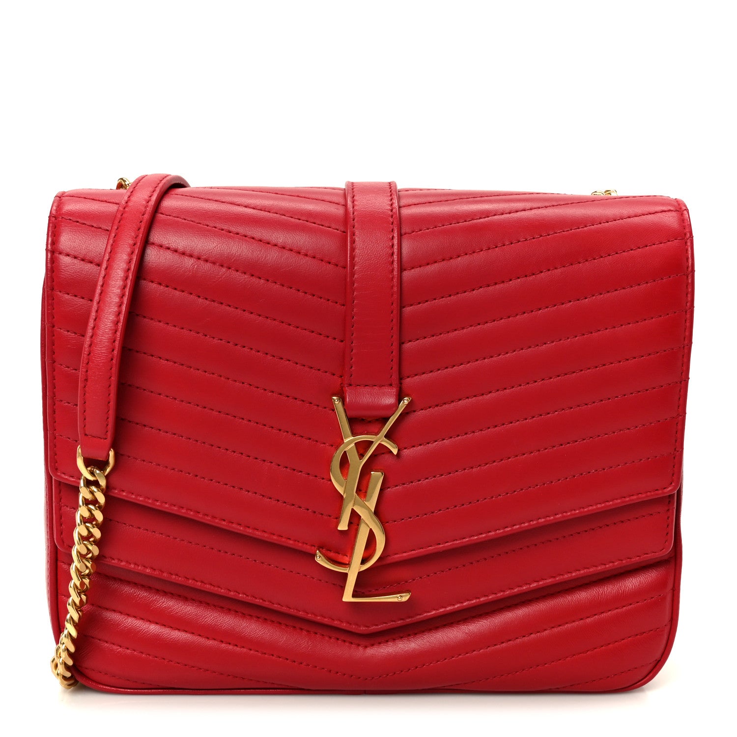 Saint Laurent Lambskin Matelasse Chevron Monogram Medium Sulpice Bag Red 1 of 11