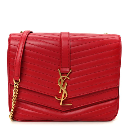 Saint Laurent Lambskin Matelasse Chevron Monogram Medium Sulpice Bag Red 1 of 11