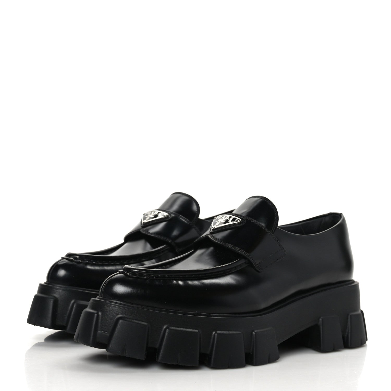 Prada Spazzolato Triangle Logo Monolith Pointy 55mm Loafers 41 Black 3 of 9