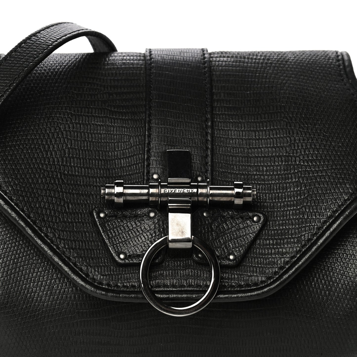 Lambskin Lizard Embossed Obsedia Shoulder Bag Black