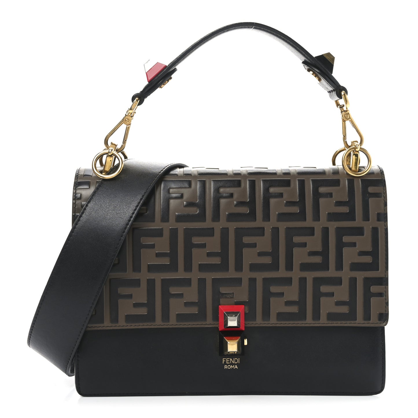 Vitello Liberty Bi-Color FF 1974 Embossed Kan I Shoulder Bag Black Maya
