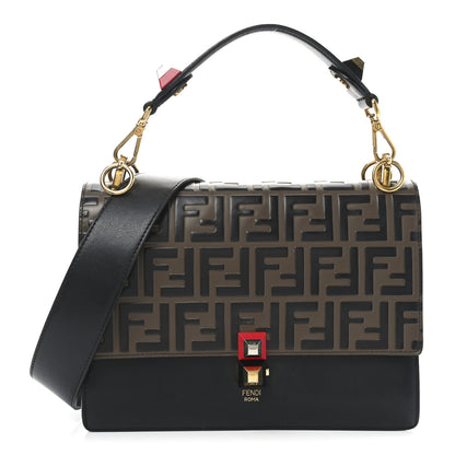 Fendi Vitello Liberty Bi-Color FF 1974 Embossed Kan I Shoulder Bag Black Maya 1 of 10