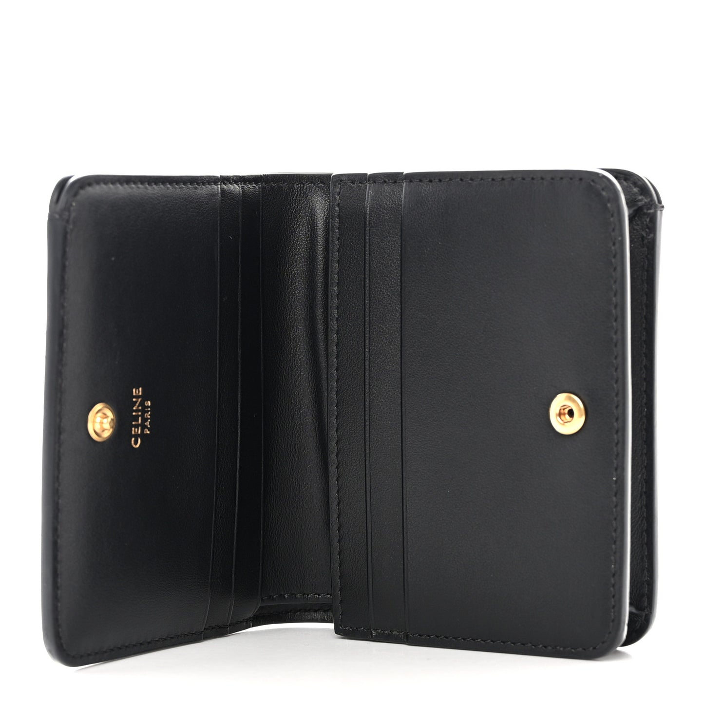 Shiny Calfskin Triomphe Compact Wallet Black