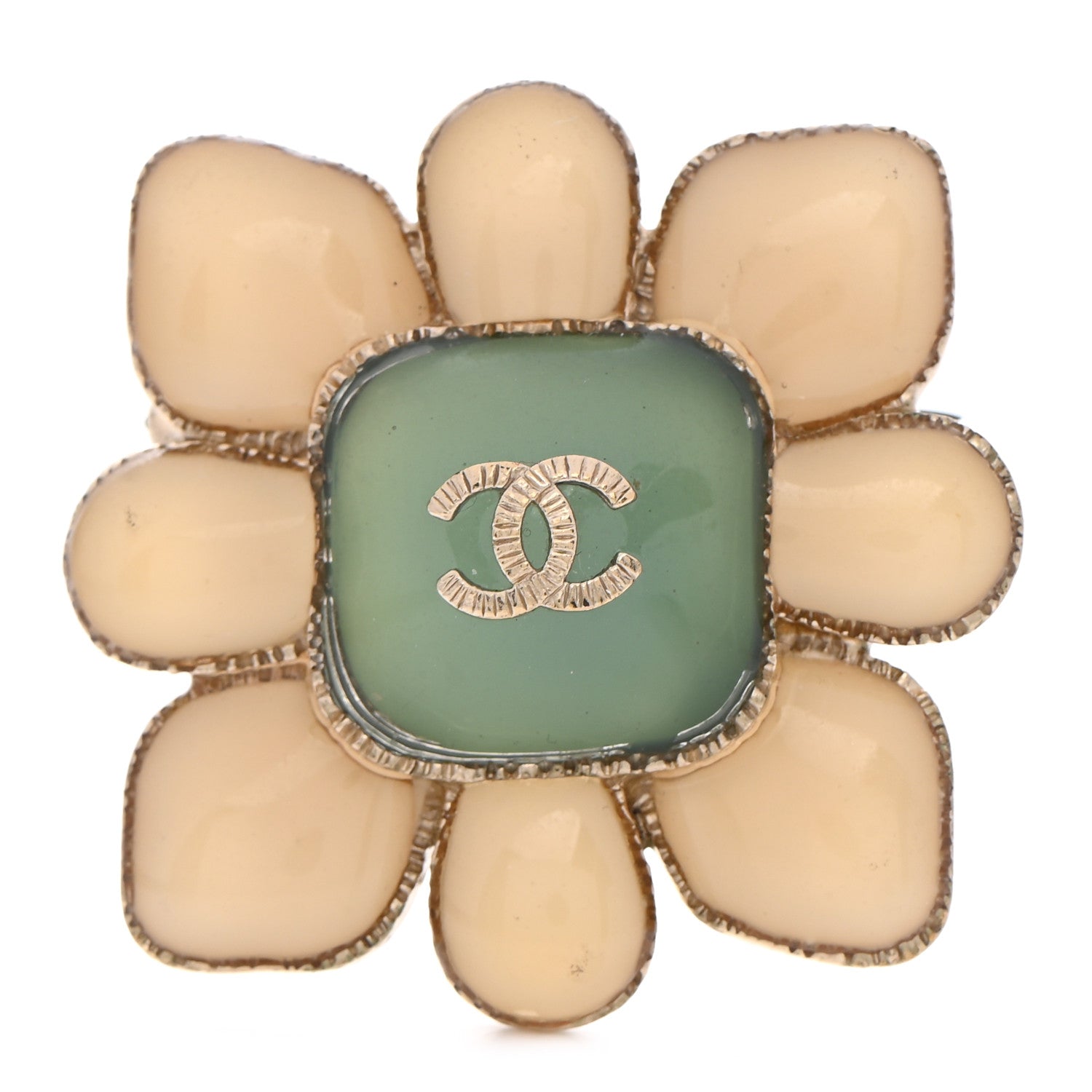 Chanel Gripoix CC Brooch White Green 1 of 6