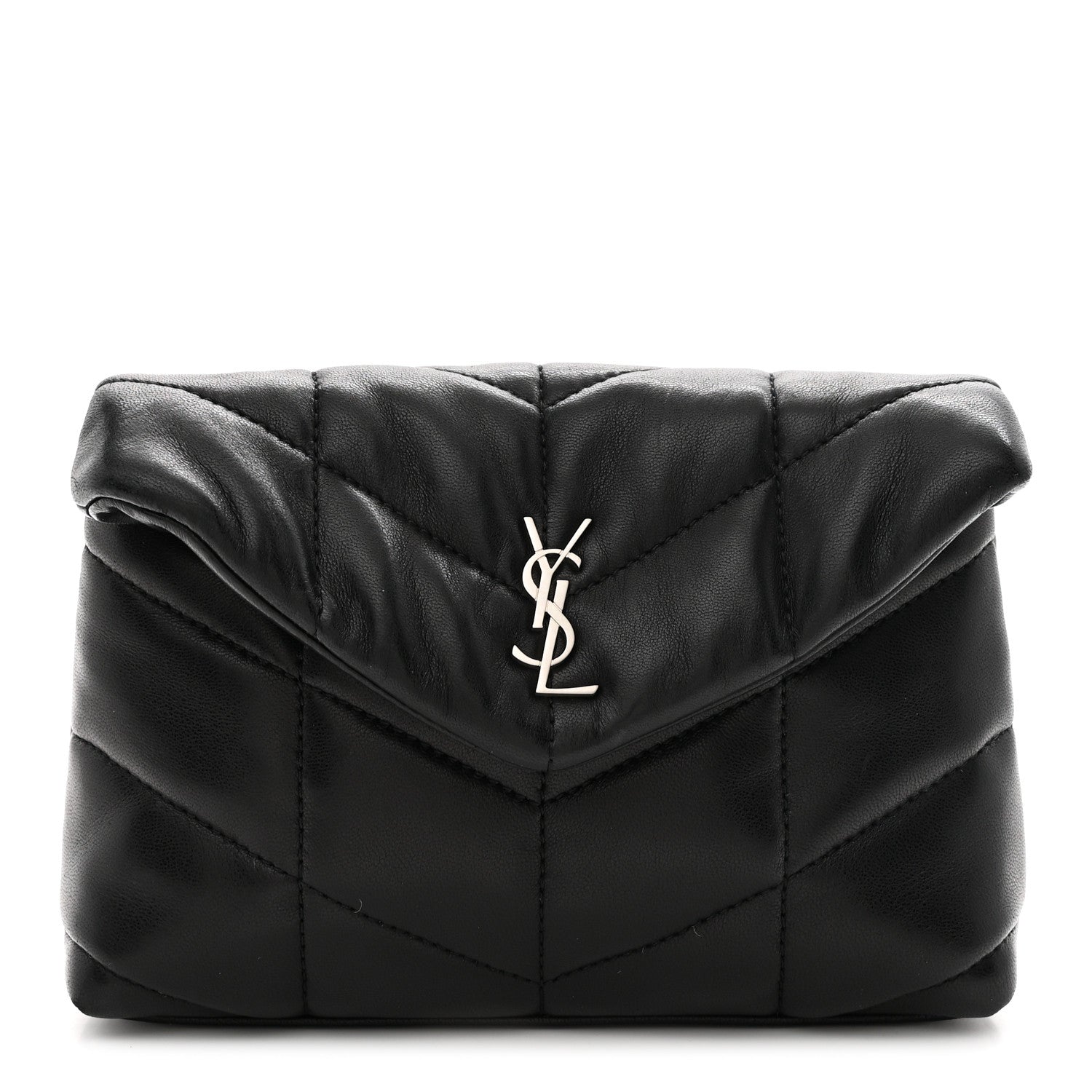 Saint Laurent Lambskin Monogram Loulou Puffer Pouch Clutch Black 1 of 11