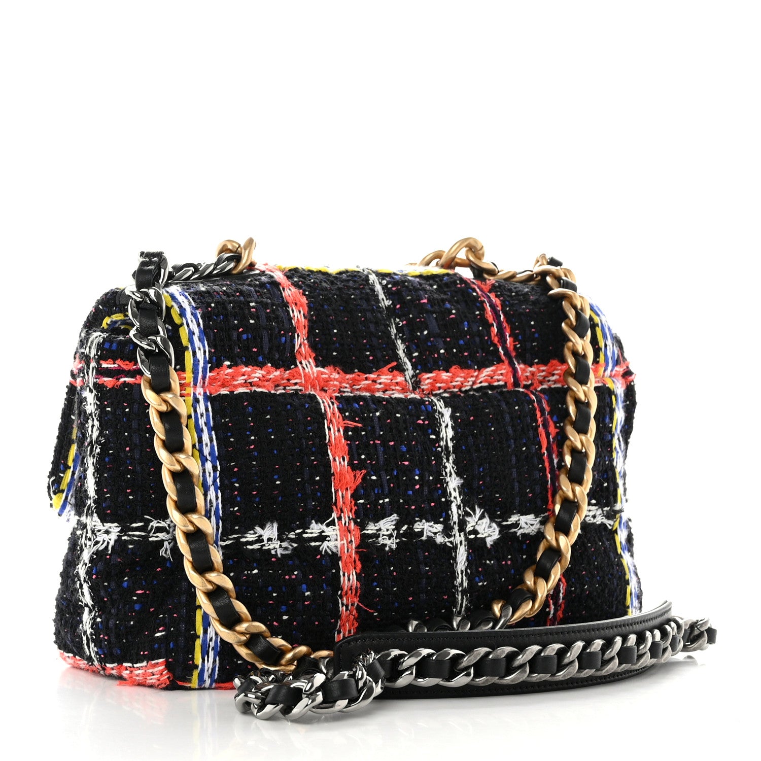 Chanel Tweed Quilted Medium Chanel 19 Flap Black Multicolor 3 of 10