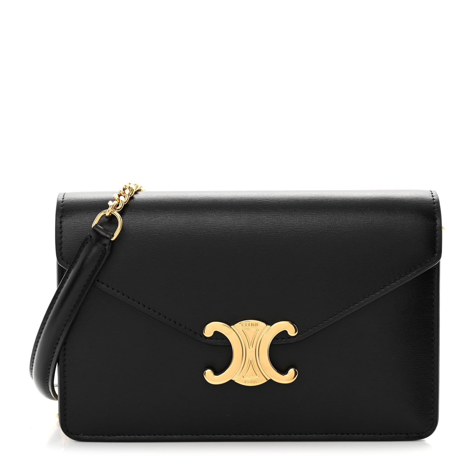 Celine Shiny Calfskin Triomphe Margo Wallet on Chain Black 1 of 12