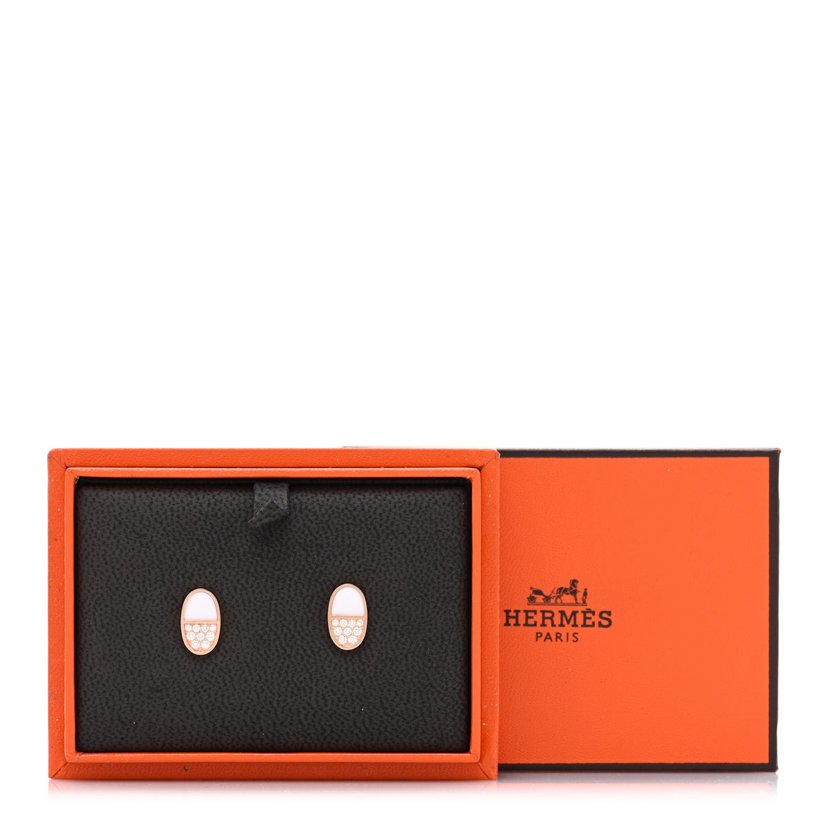 18K Rose Gold Ceramic Diamond Chaine D'Ancre Verso Stud Earrings White