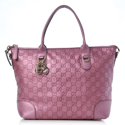 Gucci Metallic Soft Guccissima Heart Bit Charm Top Handle Tote Fresia Rose 1 of 12