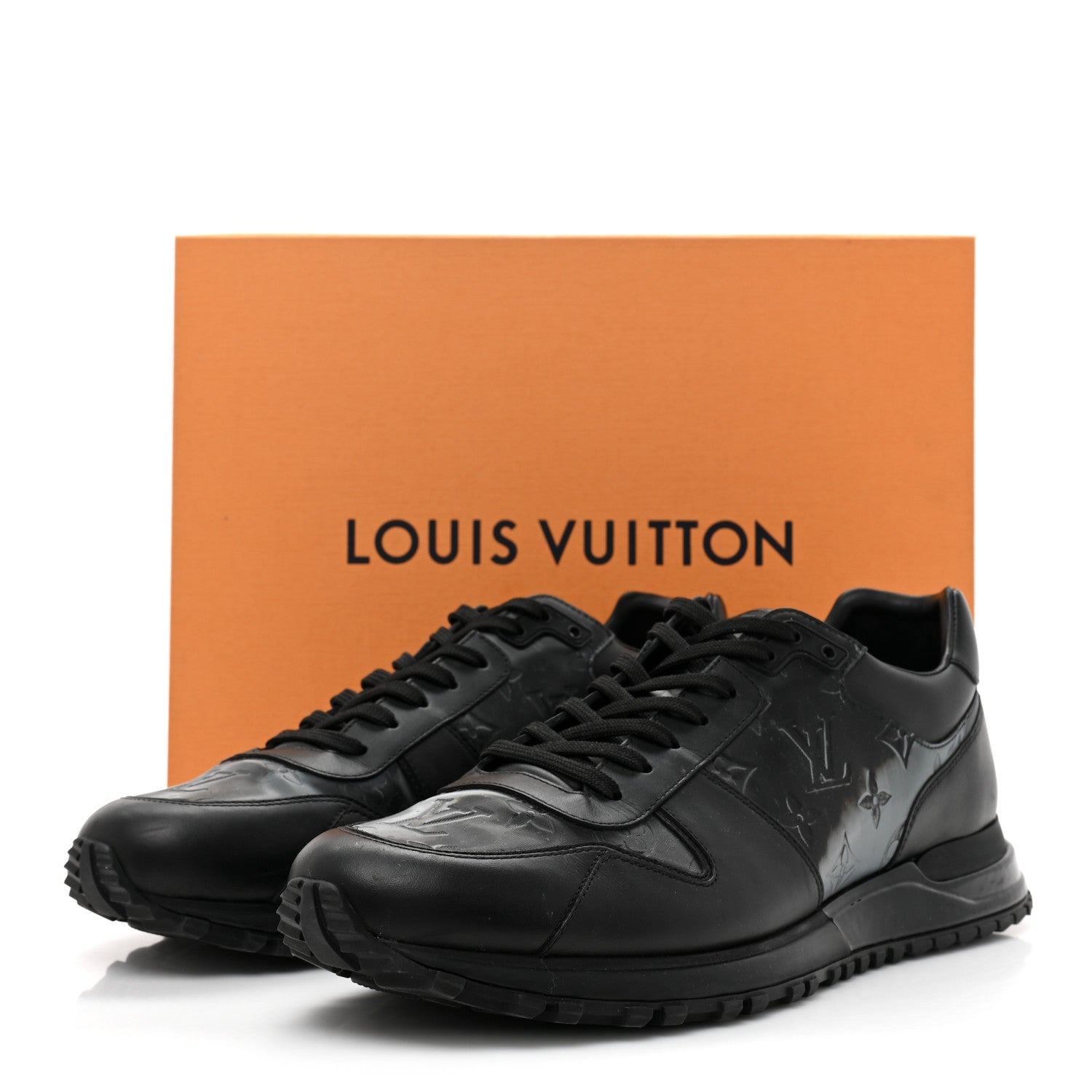 Louis Vuitton Iridescent Textile Monogram Calfskin Mens Run Away Sneakers 10 Black 11 of 11