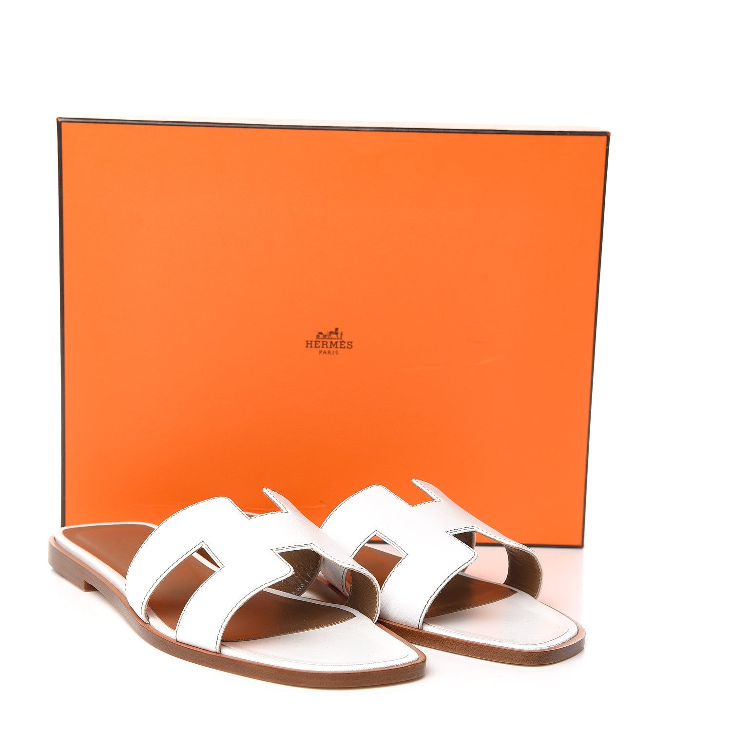 Hermes Box Calfskin Oran Sandals 39 White 9 of 9