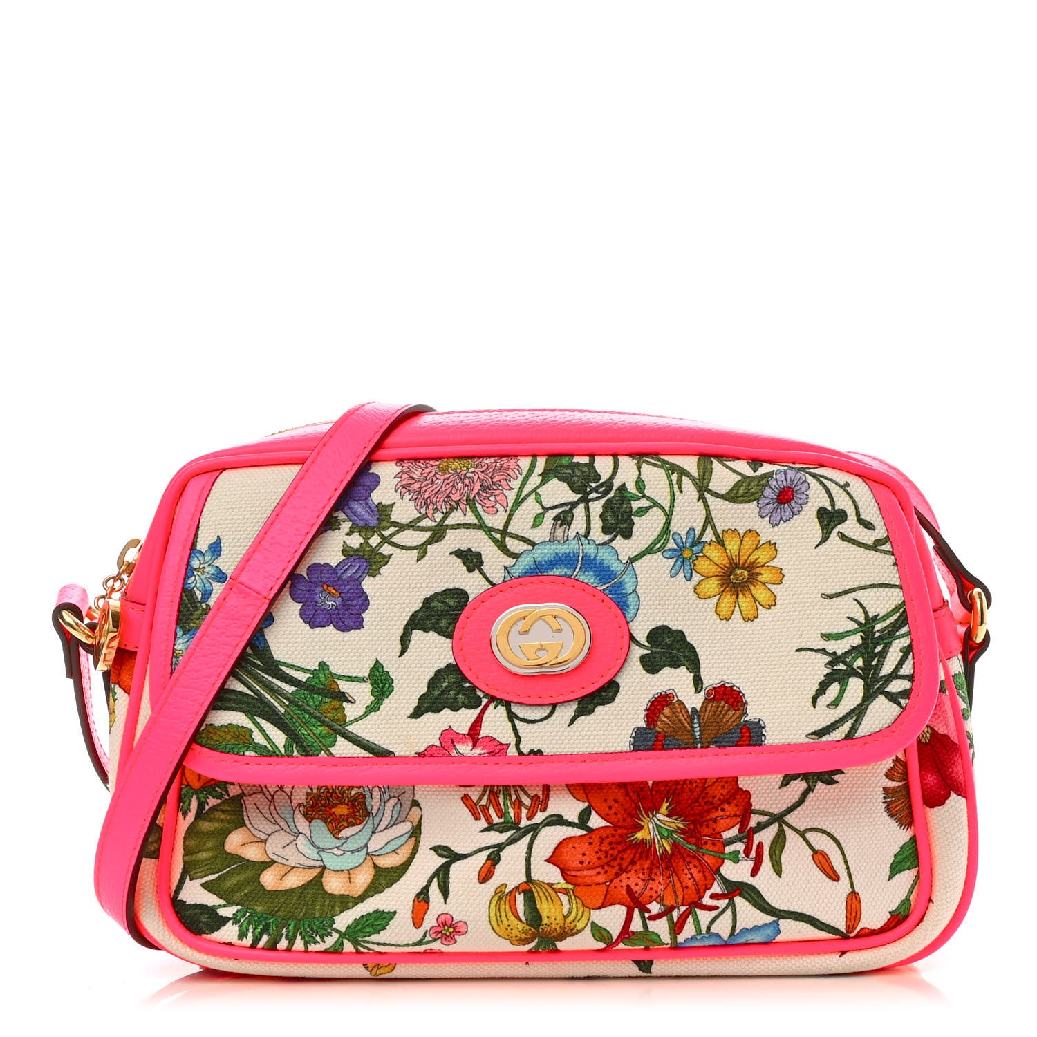 Gucci Canvas Flora Floral Shoulder Bag White Fuchsia Fluo 1 of 9