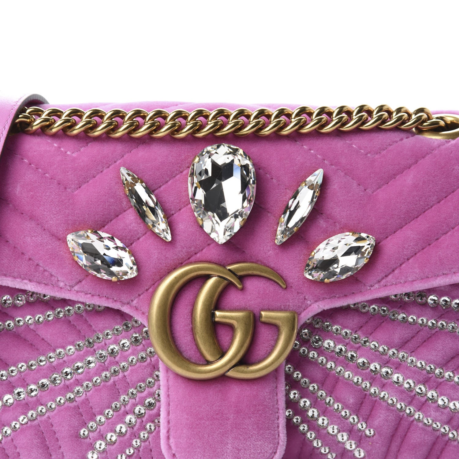 Gucci Velvet Matelasse Marquise Crystals Embroidered Small GG Marmont Shoulder Bag Malva 10 of 10