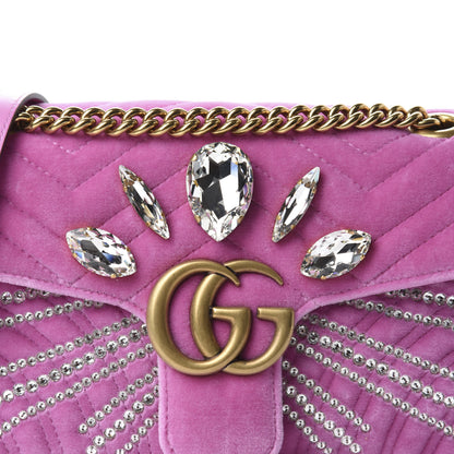 Gucci Velvet Matelasse Marquise Crystals Embroidered Small GG Marmont Shoulder Bag Malva 10 of 10