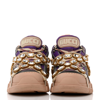 Gucci X SEGA Nylon Calfskin Suede Removable Crystals Womens Flashtrek Sneakers 36 Lavender Loess Shine Purple 2 of 10