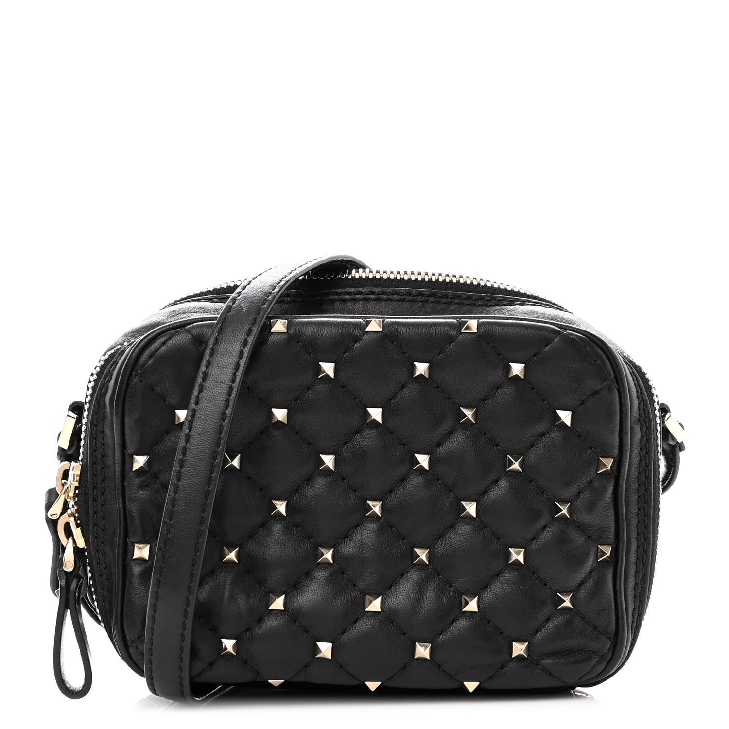Valentino Garavani Nappa Rockstud Spike Double Zip Camera Crossbody Bag Black 1 of 14