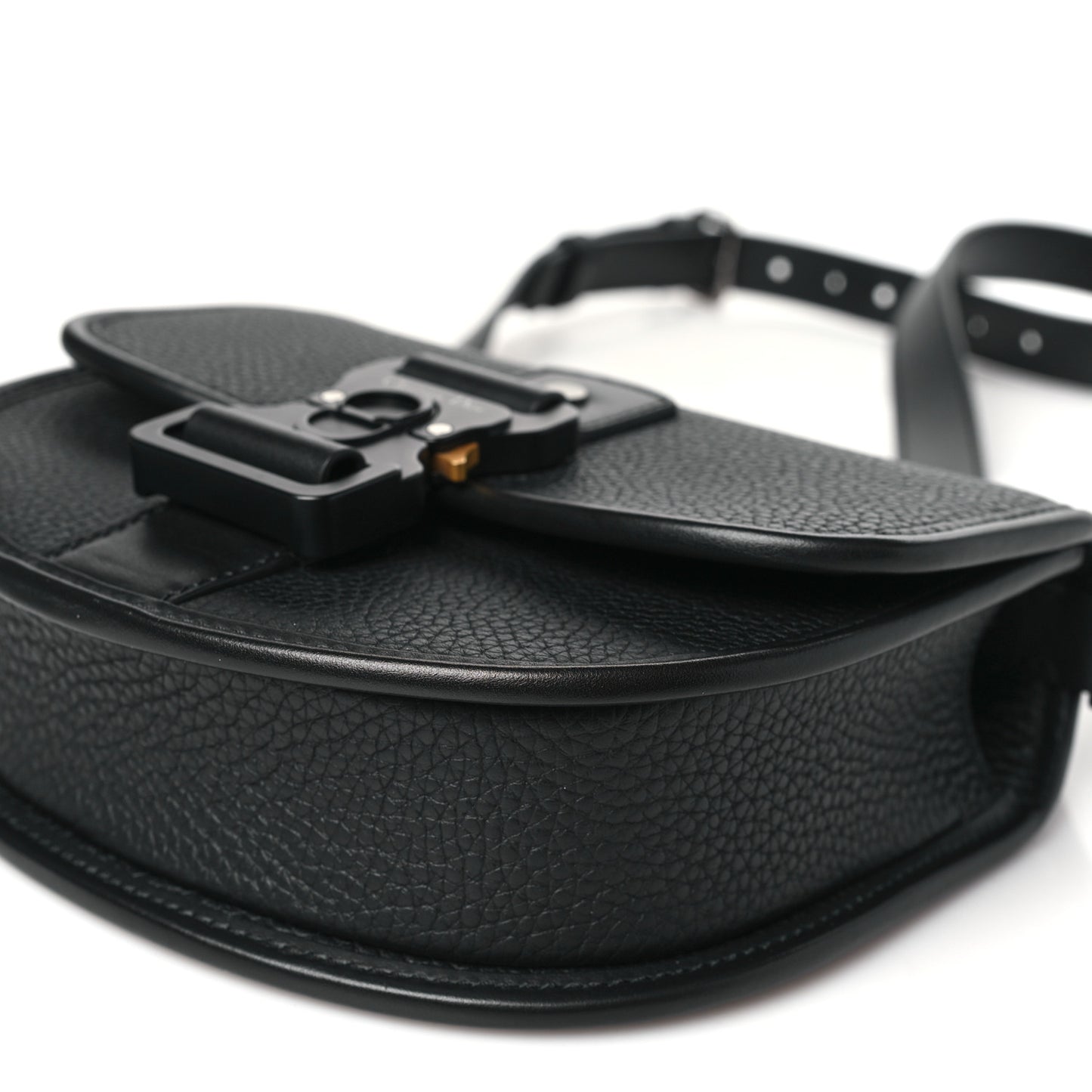 Grained Calfskin Mini Saddle Messenger Bag With Strap Black
