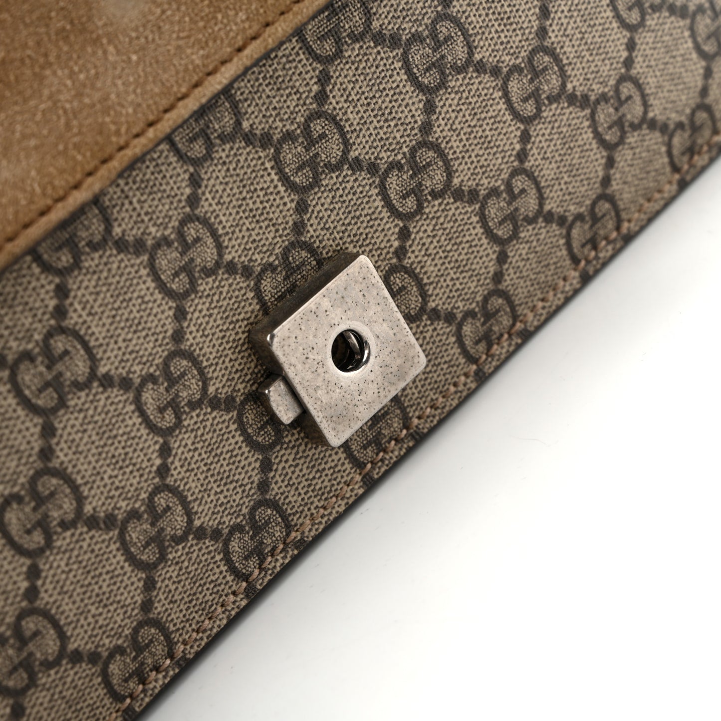 GG Supreme Monogram Suede Crystal Small Dionysus Shoulder Bag Beige Ebony Taupe