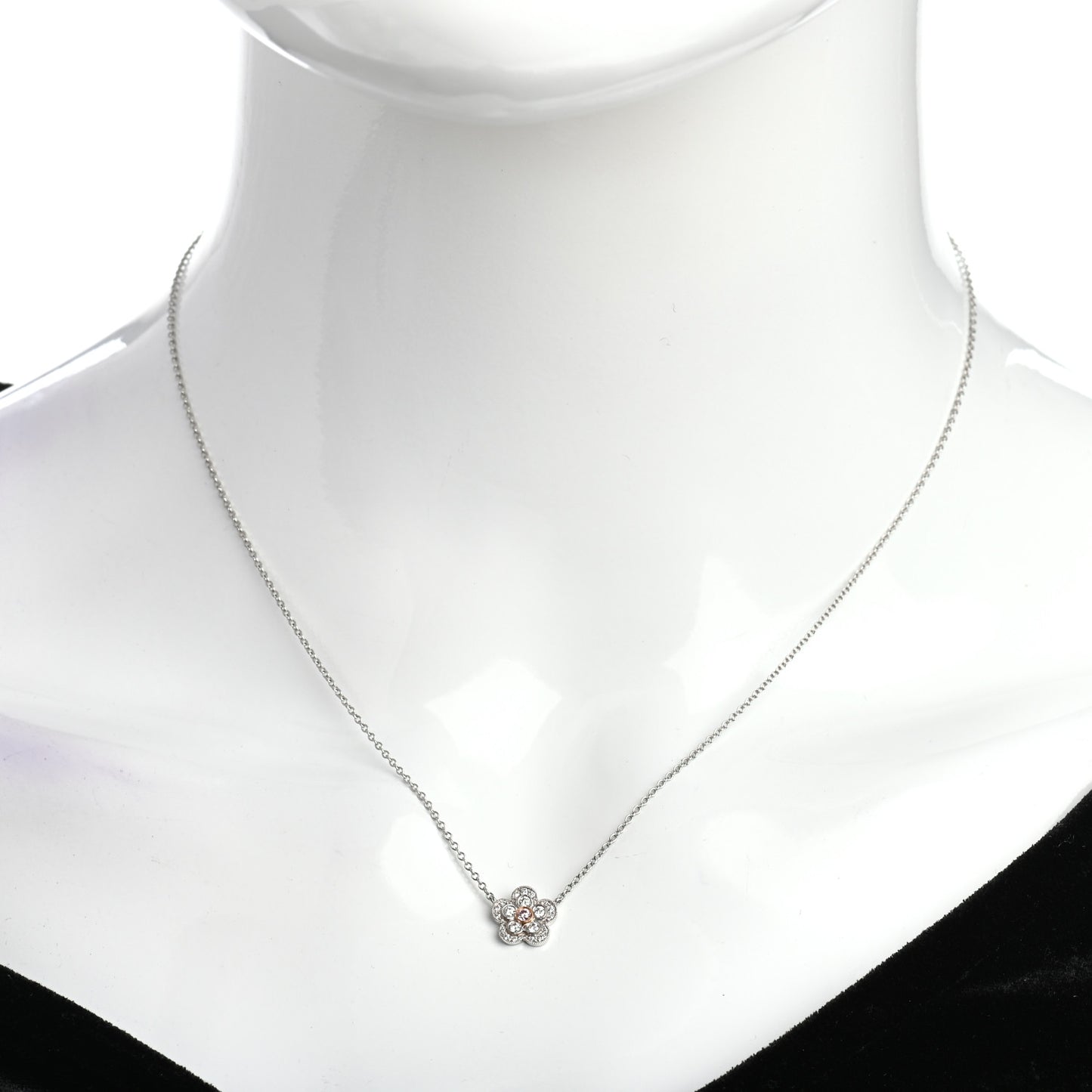 Platinum 18K Rose Gold Pink Diamond Enchant Flower Pendant Necklace