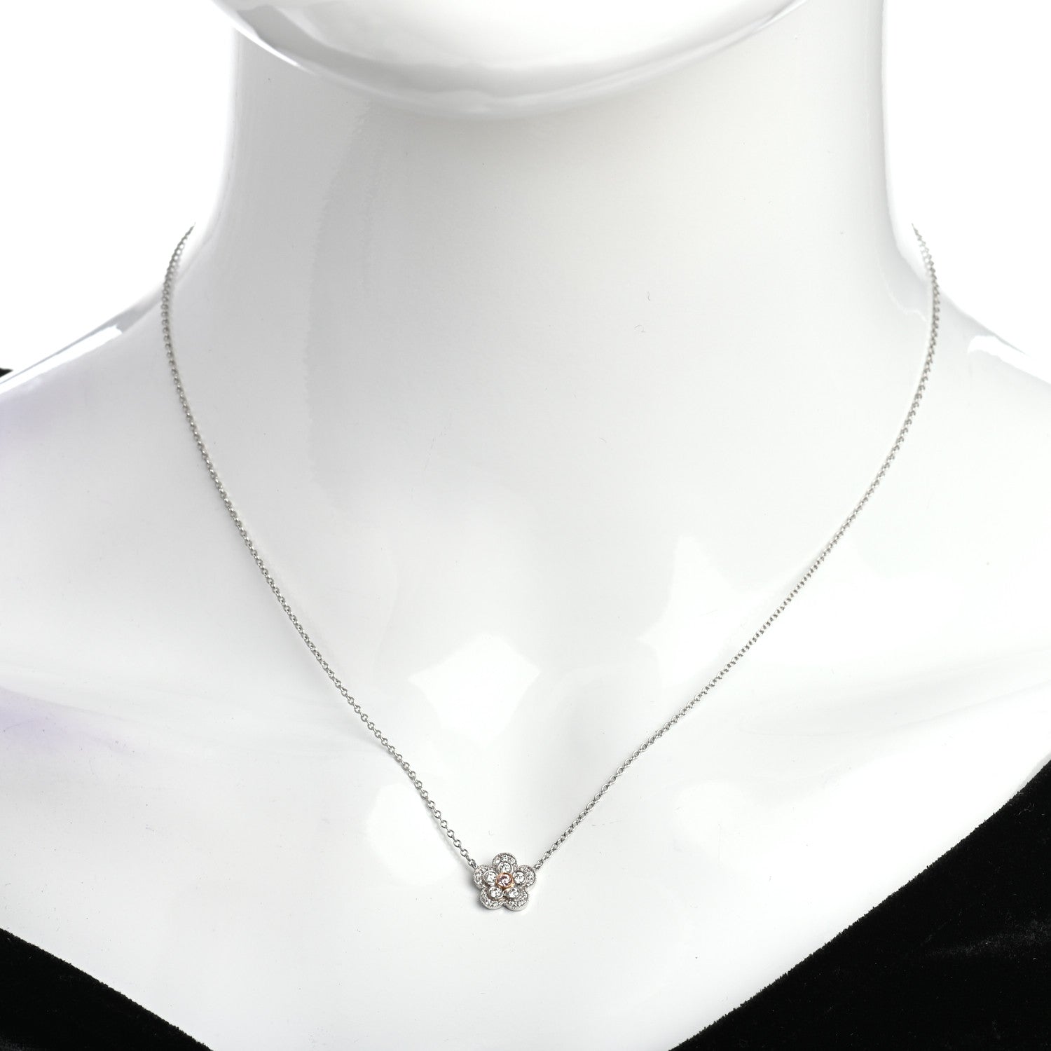 Tiffany Platinum 18K Rose Gold Pink Diamond Enchant Flower Pendant Necklace 2 of 5