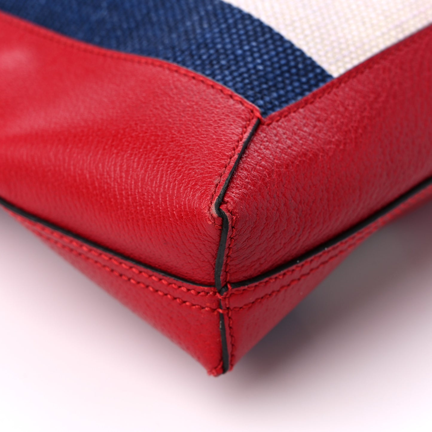 Canvas Calfskin Sylvie Stripe Logo Mens Tote Red White Blue