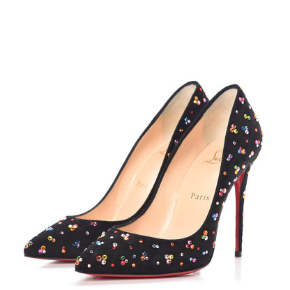 Christian Louboutin Veau Velour Follies Clair de Lune 100 Pumps 37 Black Multi 3 of 9