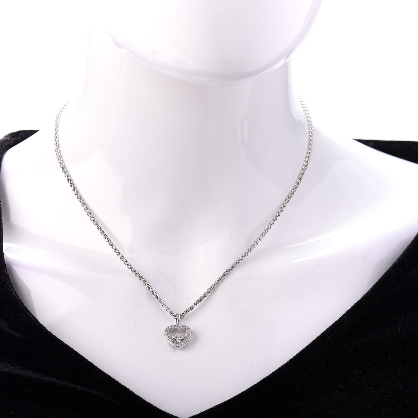 18K White Gold Happy Diamonds Floating Heart Pendant Necklace